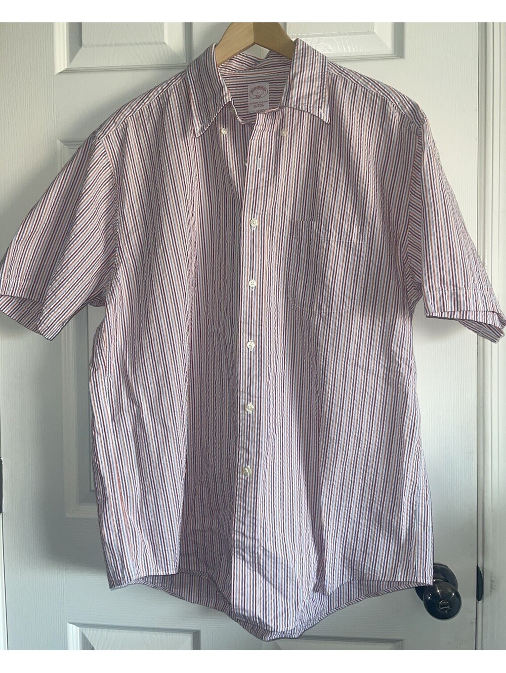 Brooks Brothers Original Polo Shirt Striped SS Button Up L Seersucker Cotton